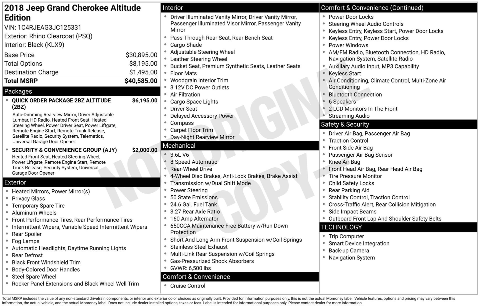2018 Jeep Grand Cherokee Altitude 4x2