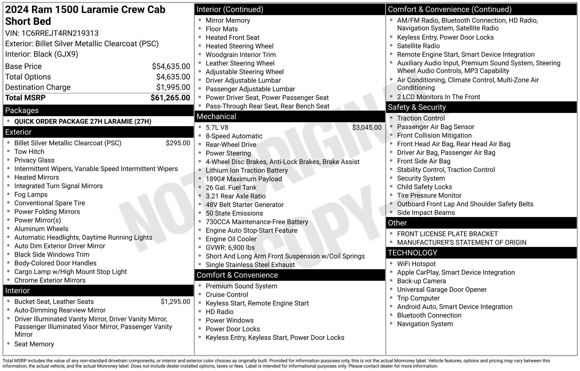 2024 RAM 1500 Laramie Crew Cab 4x2 5'7' Box