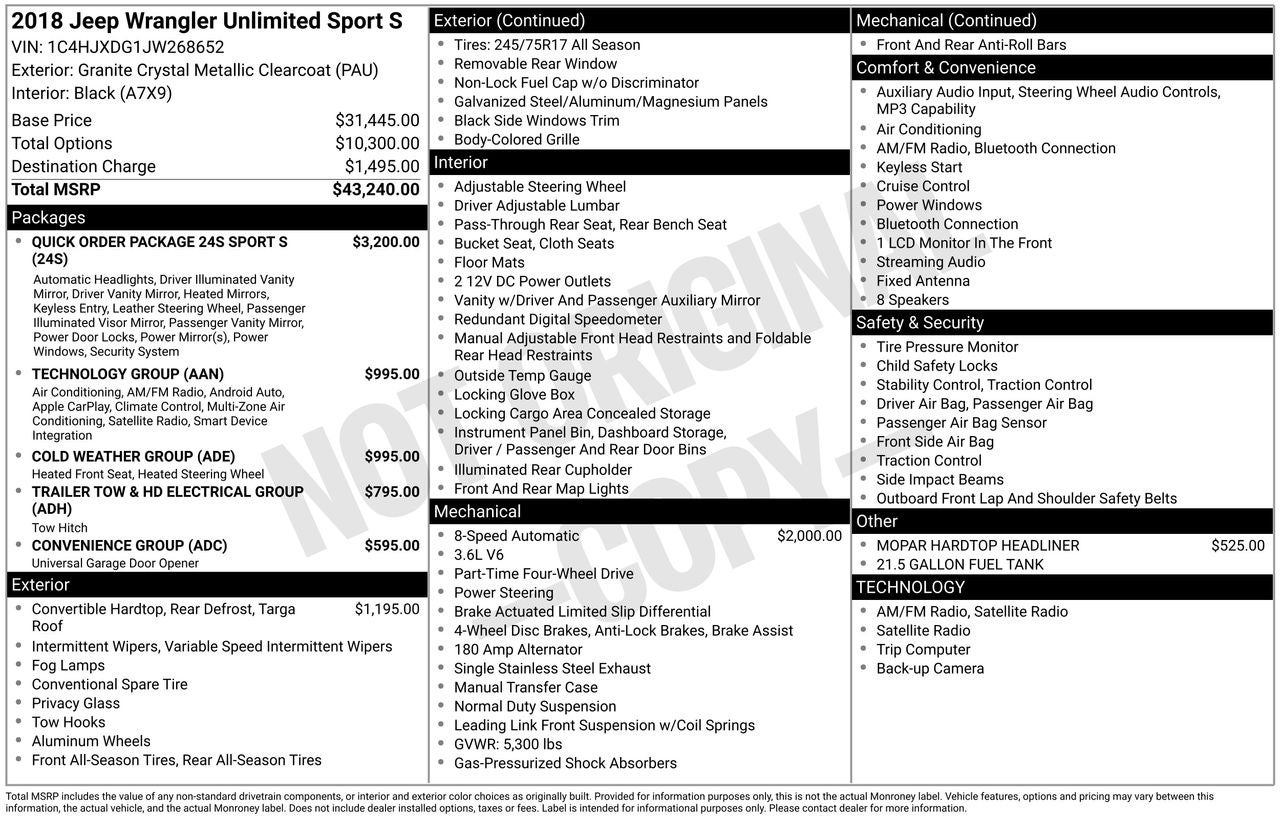 2018 Jeep Wrangler Unlimited Sport S