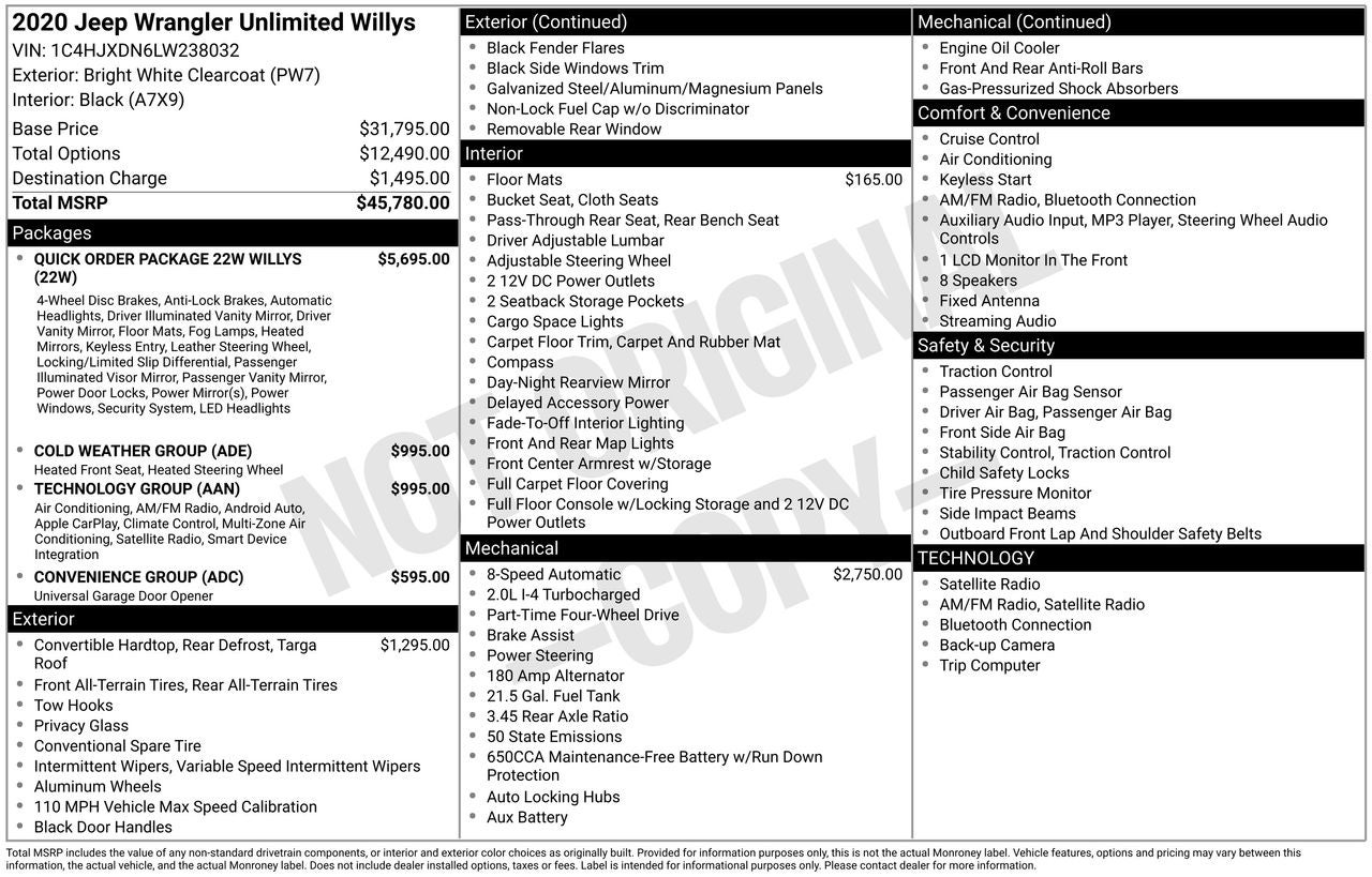 2020 Jeep Wrangler Unlimited Willys