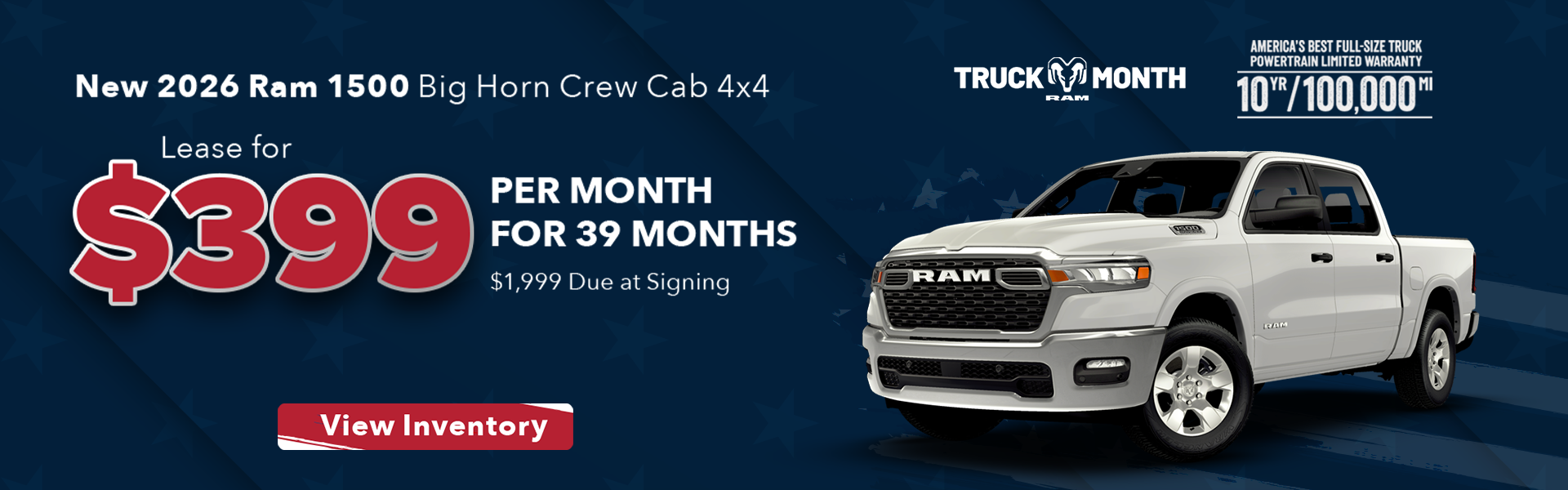 2026 Ram 1500 Big Horn Crew Cab 4X4 lease $399 Fayetteville 