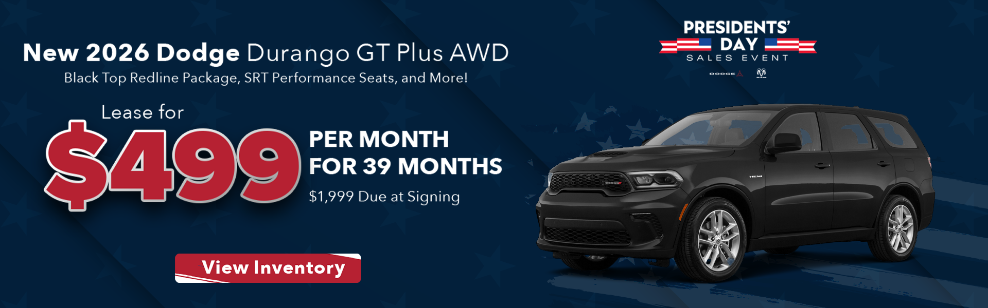 2026 Dodge Durango GT AWD lease $499 Fayetteville NC